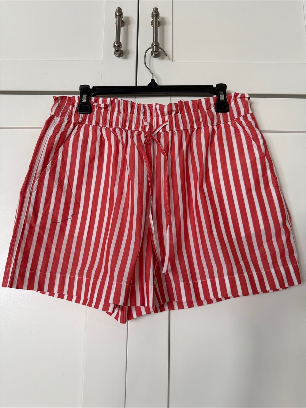 LOFT Orange and White Striped High Waist Drawstring Shorts